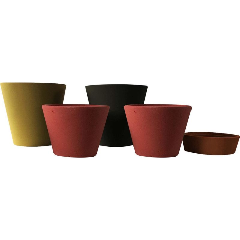 DECOGREEN - Set 5 Maceta Arena 1 Alto gris 1 Alto mostaza 2 Med rojo 1 Sucu naranj