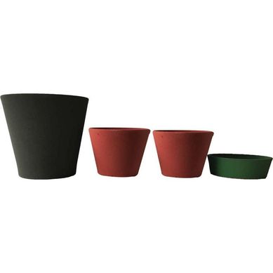 Set 4 Macetas Arena 1 Alto gris 2 Mediano rojo 1 Suculenta verde