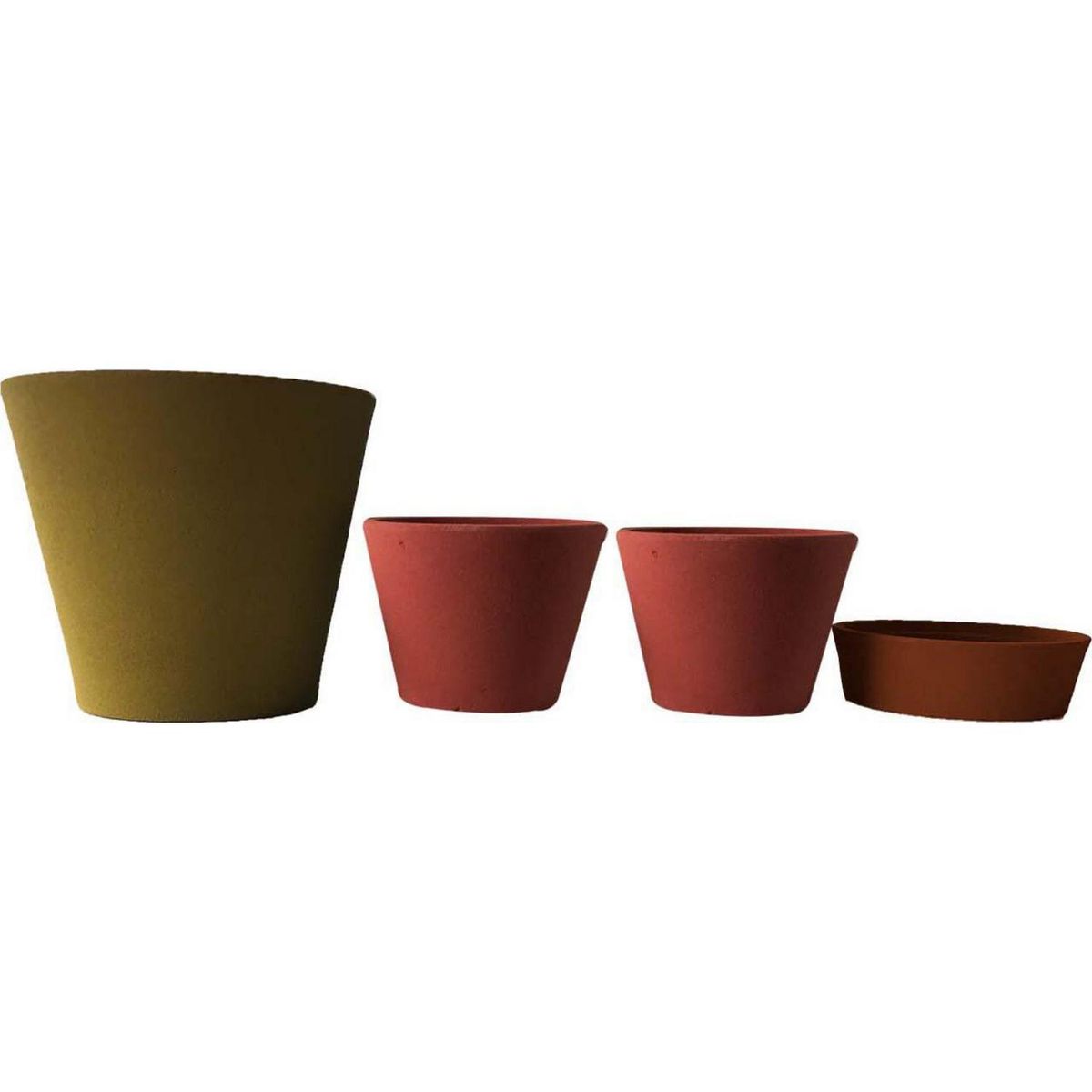 DECOGREEN - Set 4 Macetas Arena 1 Alto mostaza 2 Mediano rojo 1 Suculenta naranjo