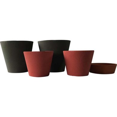 Set 5 Macetas Arena 2 Alto gris 2 Mediano rojo 1 Suculenta naranjo