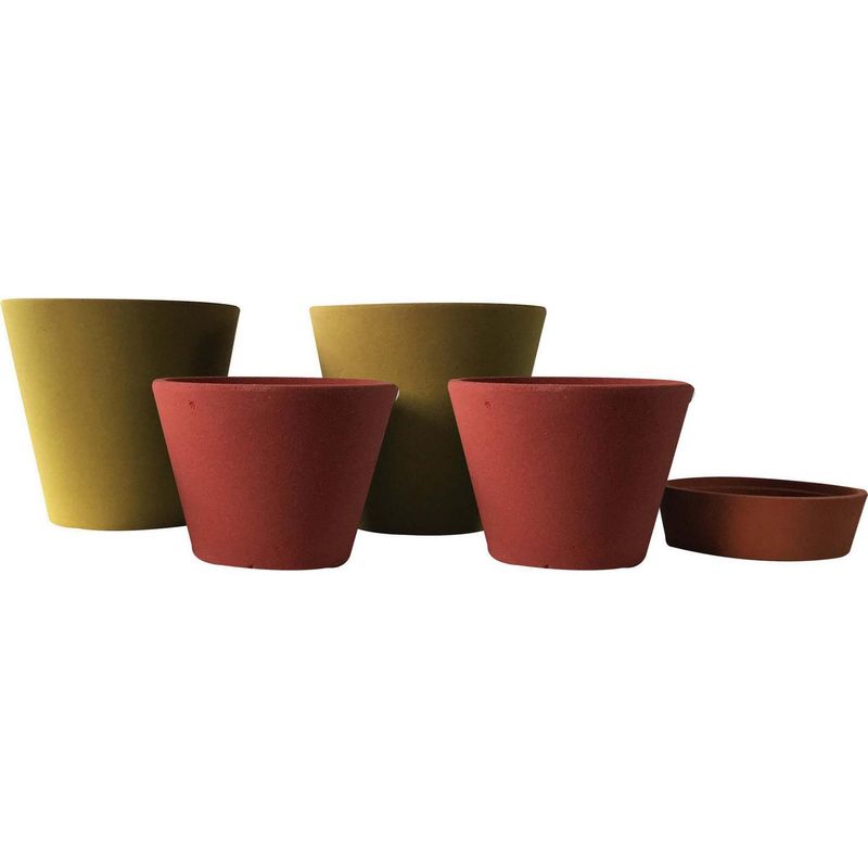 DECOGREEN - Set 5 Macetas Arena 2 Alto mostaza 2 Mediano rojo 1 Suculenta naranjo