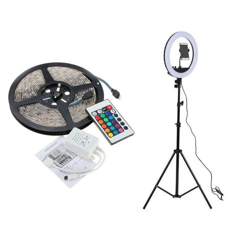 HB LEDS - Pack aro de luz 26 cm + cinta led multicolor