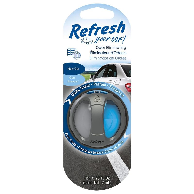 REFRESH YOUR CAR - Aroma Dual Scent Fragancia New Car/Cool Breeze, Eliminador de Olores