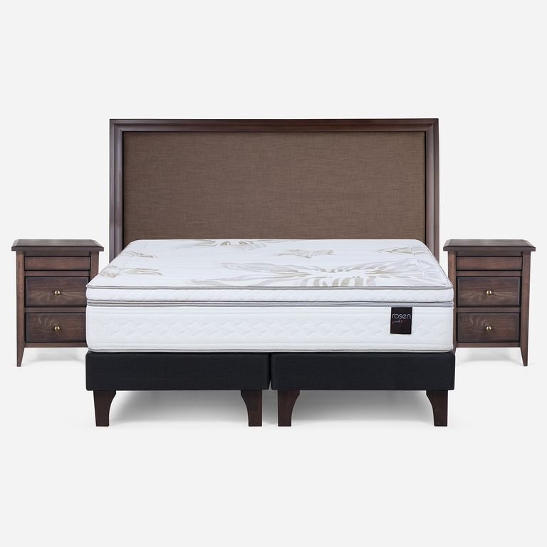 ROSEN Cama 2 Plazas Europea Art 4 + Respaldo + 2 Veladores