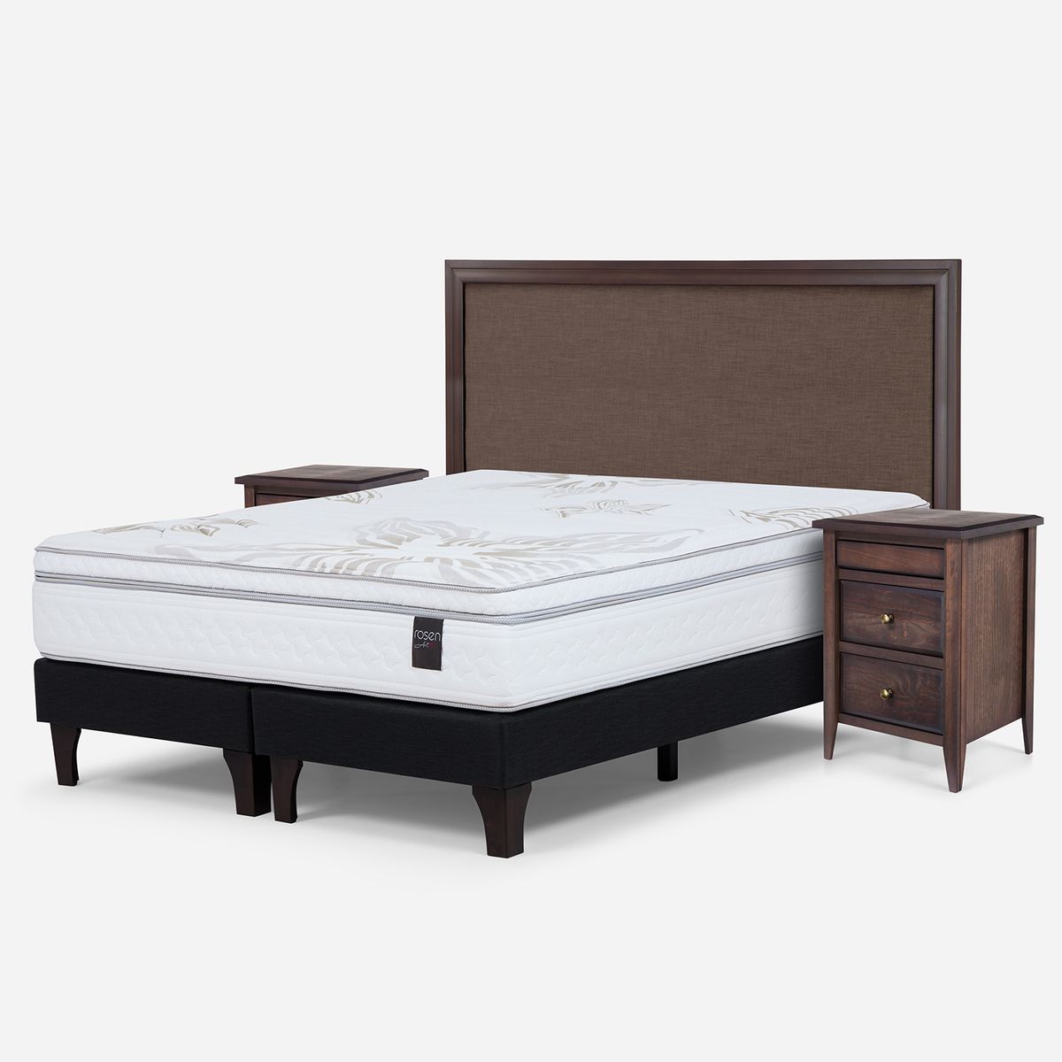 ROSEN - Cama 2 Plazas Europea Art 4 + Respaldo + 2 Veladores