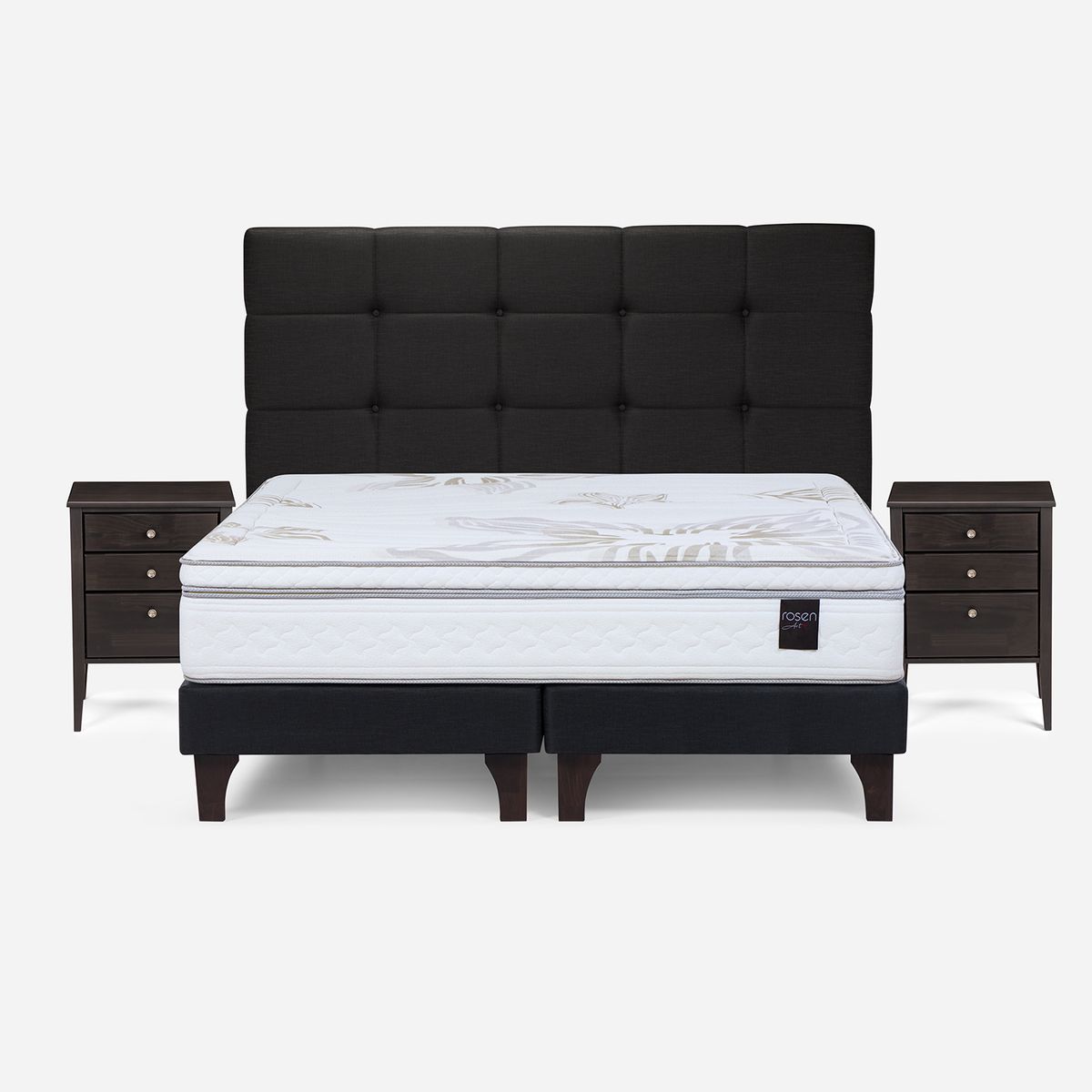 ROSEN - Cama 2 Plazas Europea Art 4 + Respaldo + 2 Veladores