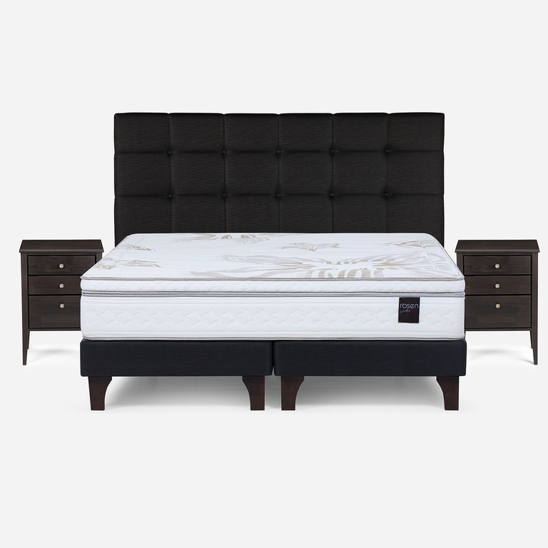 ROSEN Cama King Europea Art 4 + Respaldo + 2 Veladores