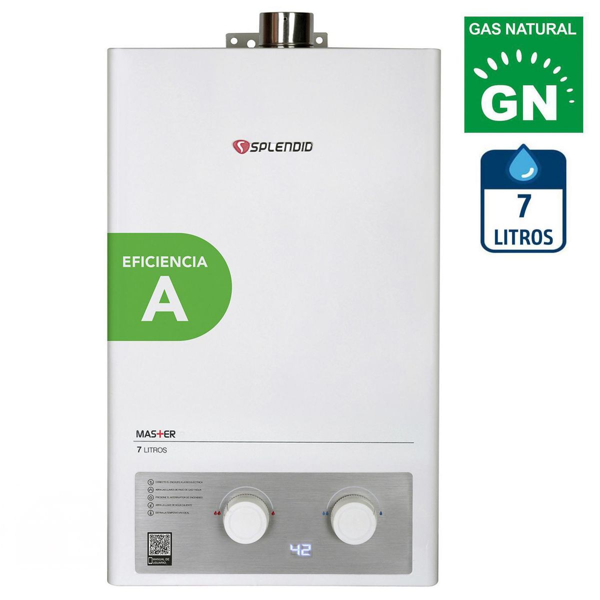 SPLENDID - Calefont Gas Natural 7 Litros Tiro Forzado Ionizado