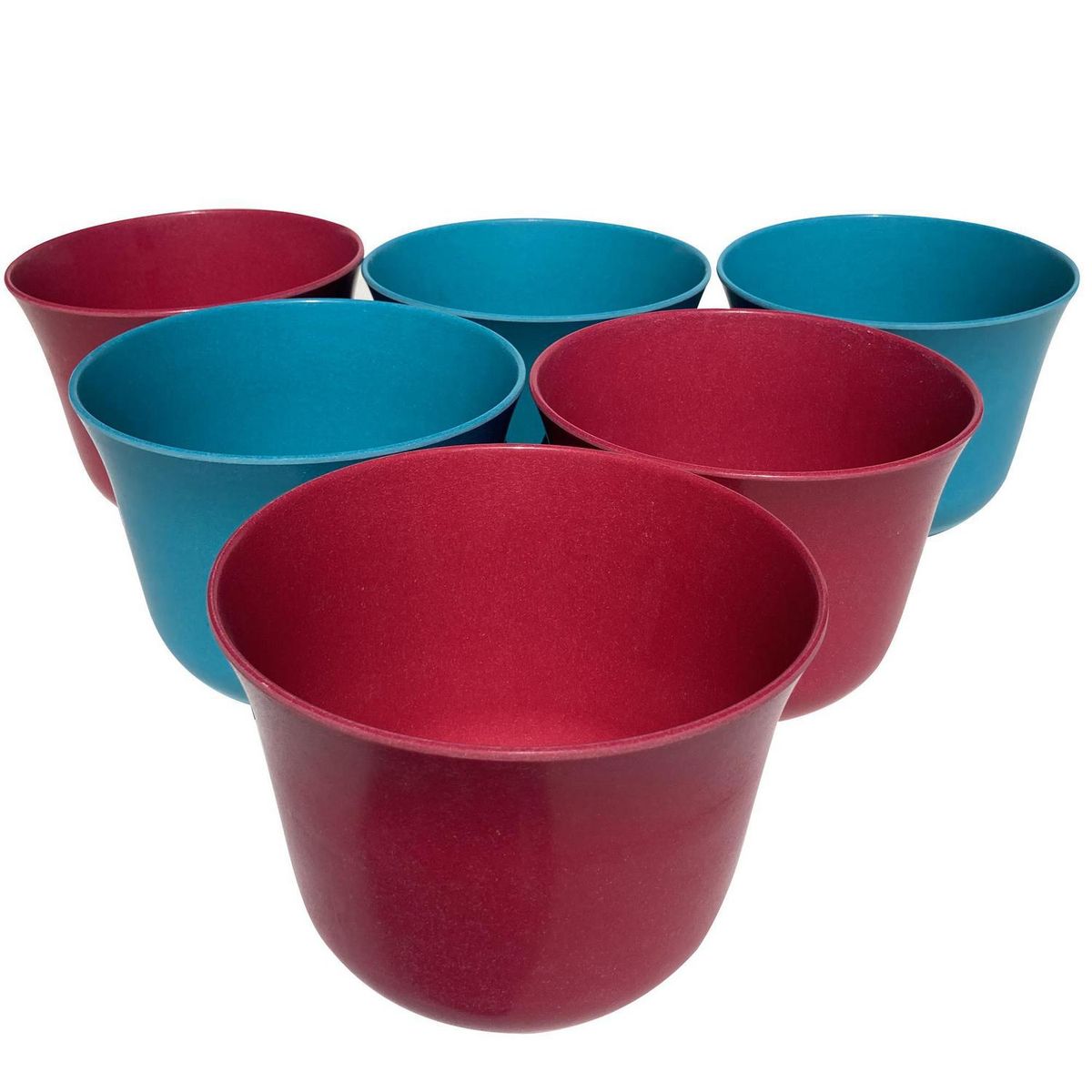 DECOGREEN - Set 6 Macetero Biodegradables Curvo, 3 purpura, 3 turquesa