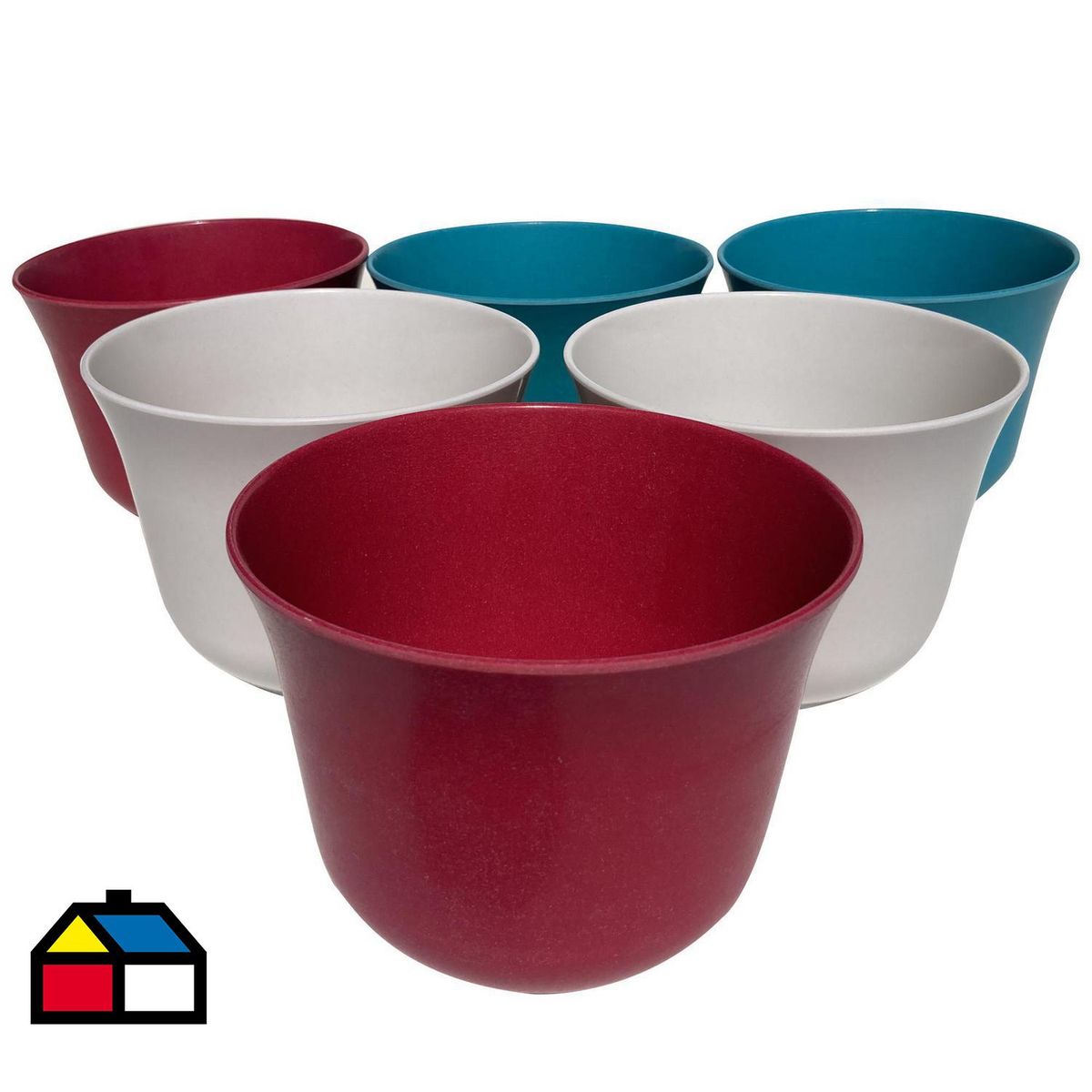 DECOGREEN - Set 6 Macetero Biodegradables Curvo 2 blanco, 2 purpura, 2 turquesa