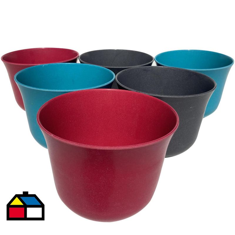 DECOGREEN - Set 6 Macetero Biodegradables Curvo, 2 gris, 2 purpura, 2 turquesa