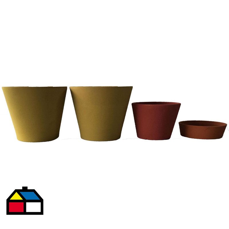 DECOGREEN - Set 4 Macetas Arena 2 Alto mostaza 1 Mediano rojo 1 Suculenta naranjo