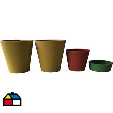 Set 4 Macetas Arena 2 Alto mostaza 1 Mediano rojo 1 Suculenta verde