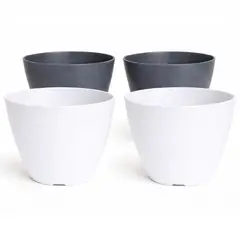 DECOGREEN - Set 4 Maceteros Biodegradables Actual 2 gris, 2 blanco