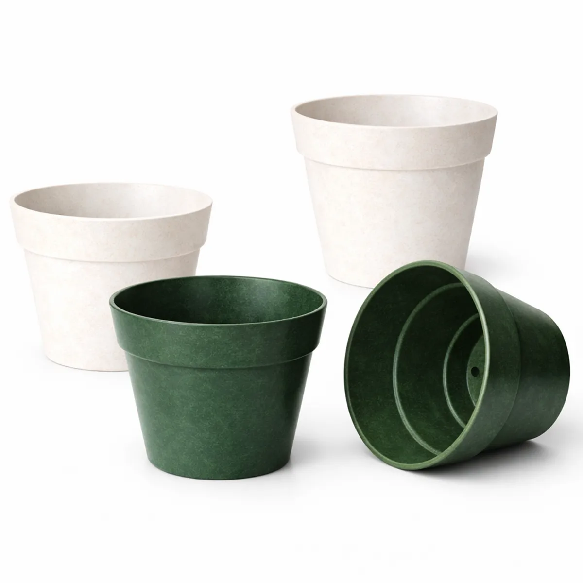 DECOGREEN - Set 4 Maceteros Biodegradables Clásico 2 blanco 2 musgo