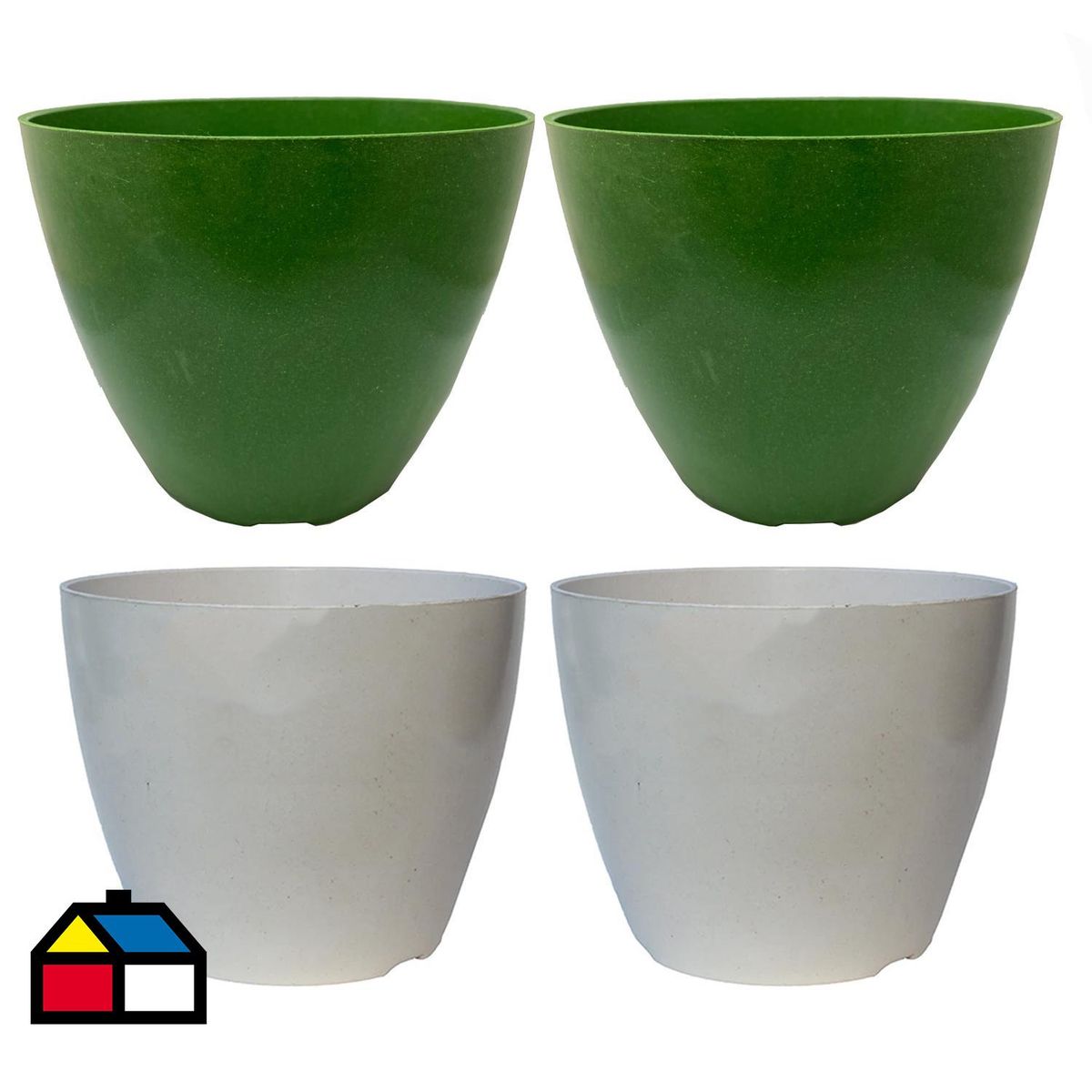 DECOGREEN - Set 4 Maceteros Biodegradables Actual 2 blanco, 2 musgo