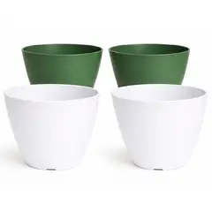 DECOGREEN - Set 4 Maceteros Biodegradables Actual 2 blanco, 2 musgo