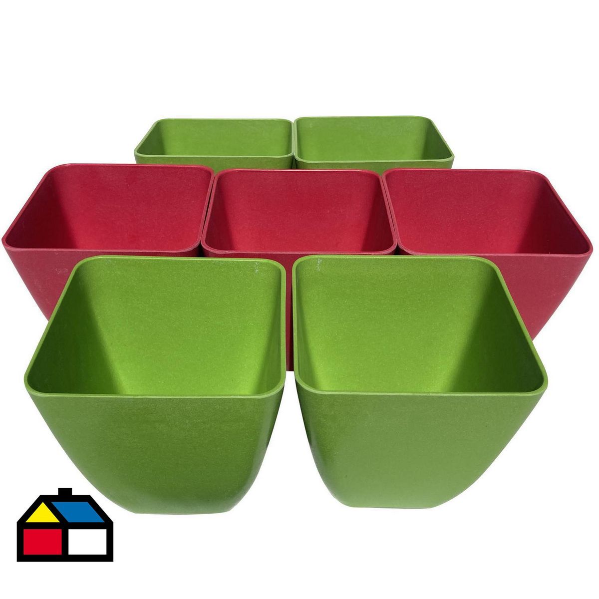 DECOGREEN - Set 7 Maceteros Biodegradables Cuadrado 3 coral, 4 verde