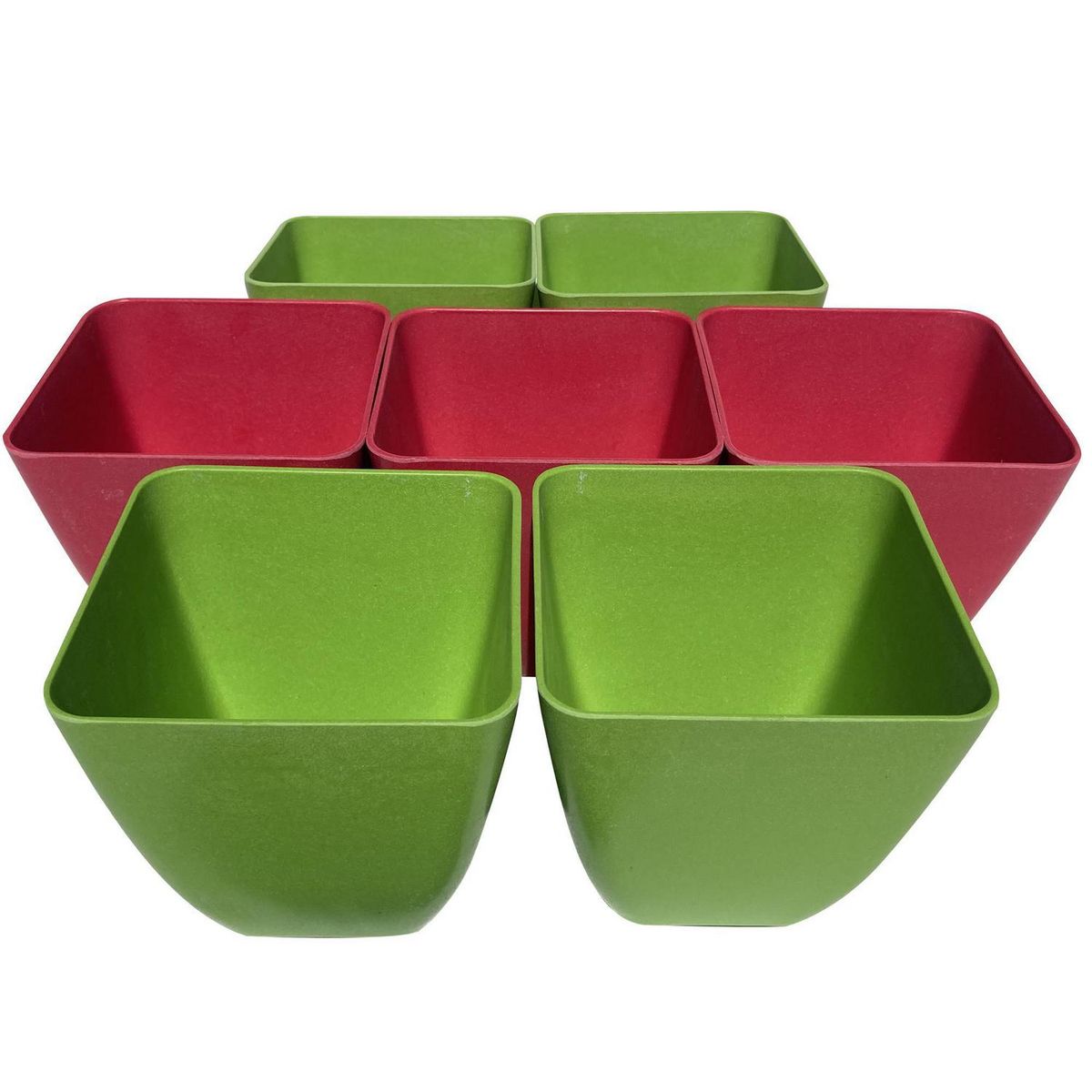DECOGREEN - Set 7 Maceteros Biodegradables Cuadrado 3 coral, 4 verde