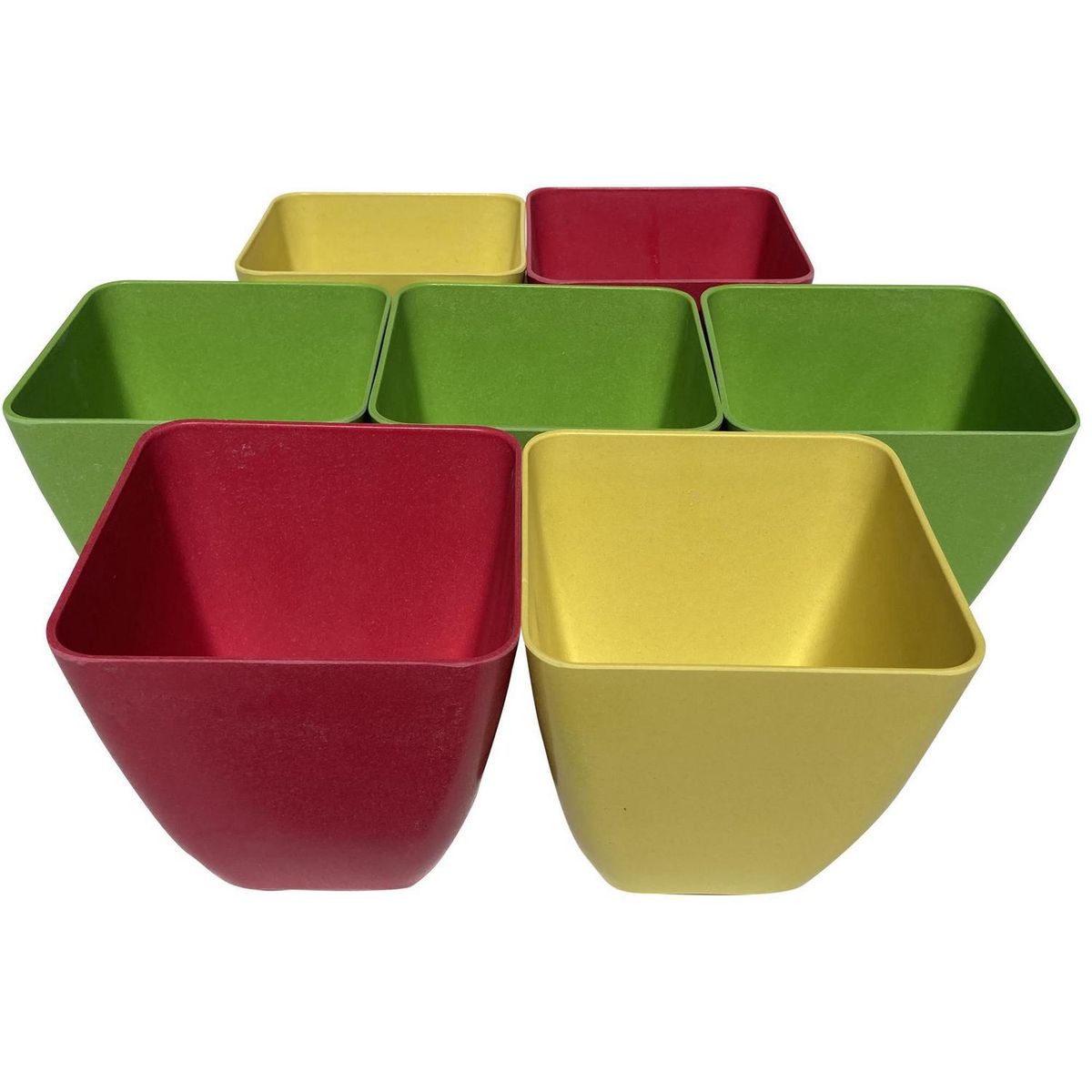 DECOGREEN - Set 7 Maceteros Biodegradables Cuadrado 2 coral, 2 amarillos, 3 verde