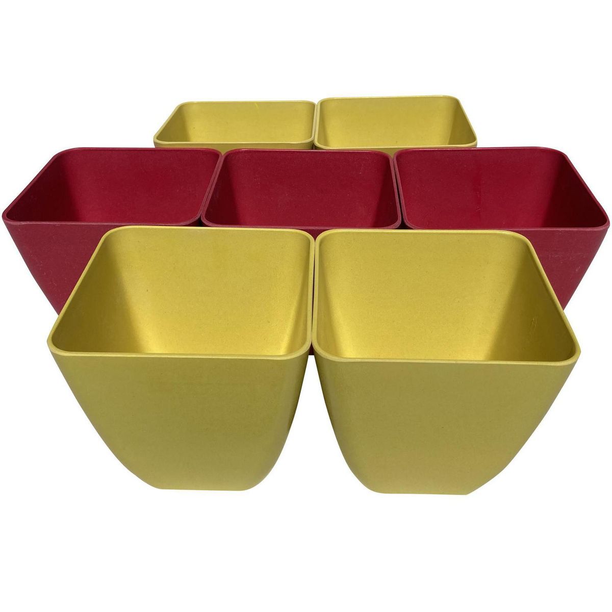 DECOGREEN - Set 7 Maceteros Biodegradables Cuadrado 3 coral, 4 amarillos