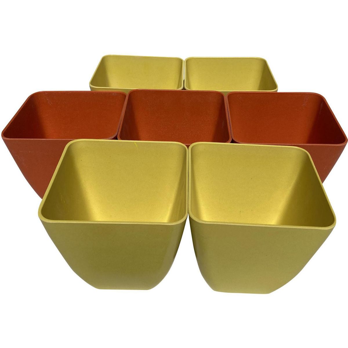 DECOGREEN - Set 7 Maceteros Biodegradables Cuadrado 3 naranjos, 4 amarillos