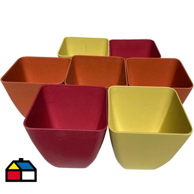 Set 7 Maceteros Biodegradables Cuadrado 2 coral 2 amarillos 3 naranjos