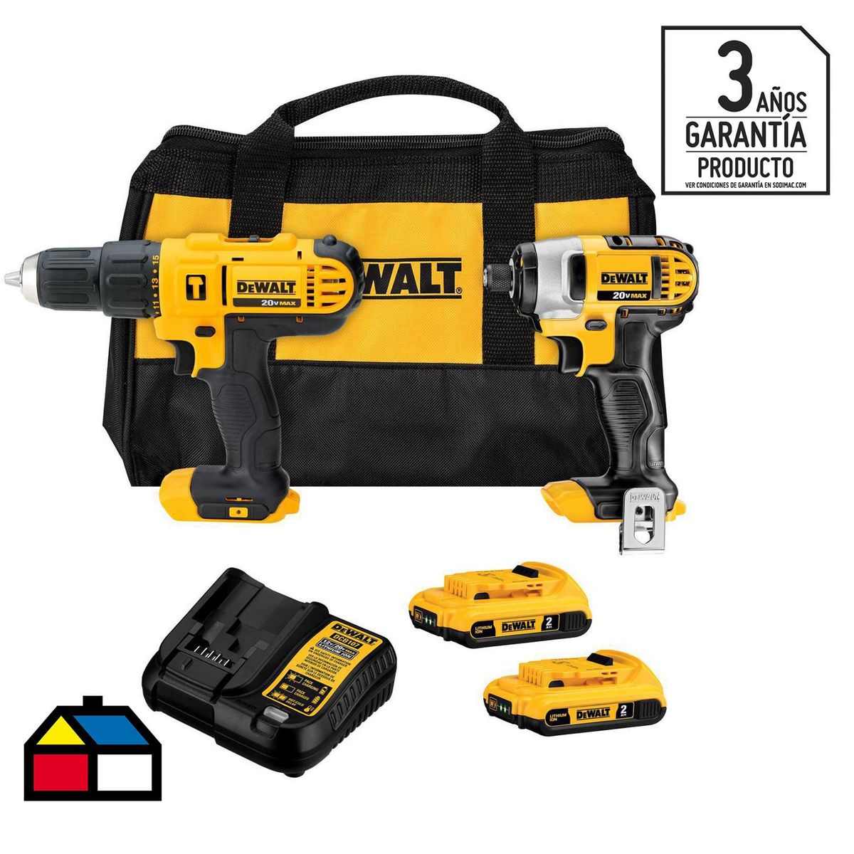 DEWALT - Taladro Inalámbrico Percutor 13mm 20 V/Atornillador Imapcto/2 Bat