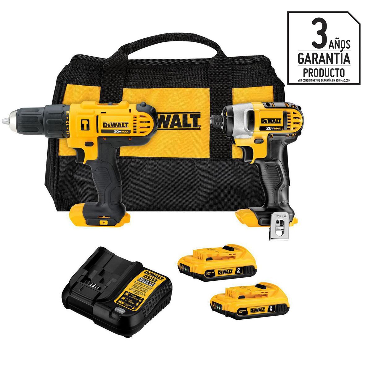 DEWALT - Taladro Inalámbrico Percutor 13mm 20 V/Atornillador Imapcto/2 Bat