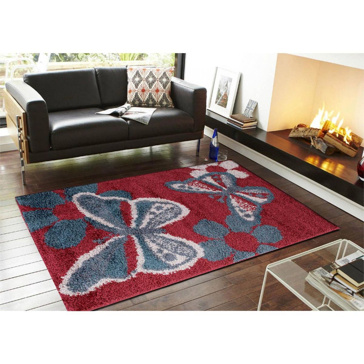 IDETEX - Alfombra Shaggy Infantil Butterfly 120x170 cm Polipropileno Rojo