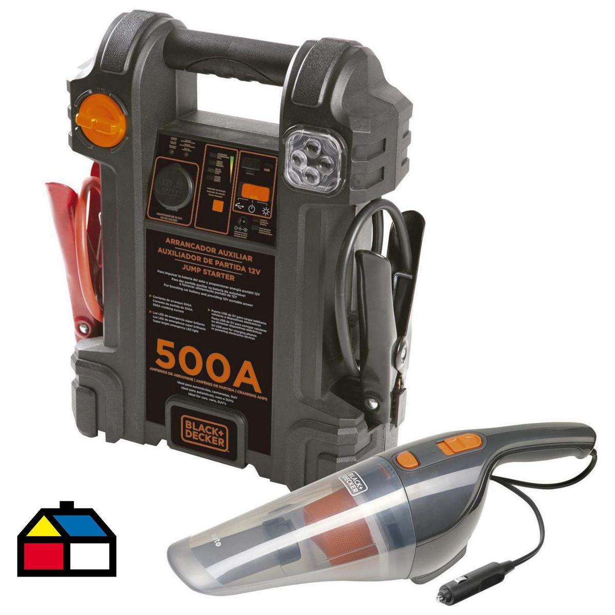 BLACK+DECKER - Partidor de Auto Black+decker 500 Amp con Aspiradora 12v Portátil
