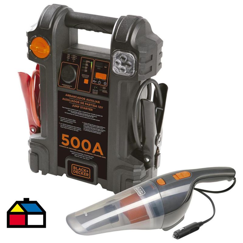 BLACK+DECKER - Partidor auto 500 Amp + aspiradora auto 12V