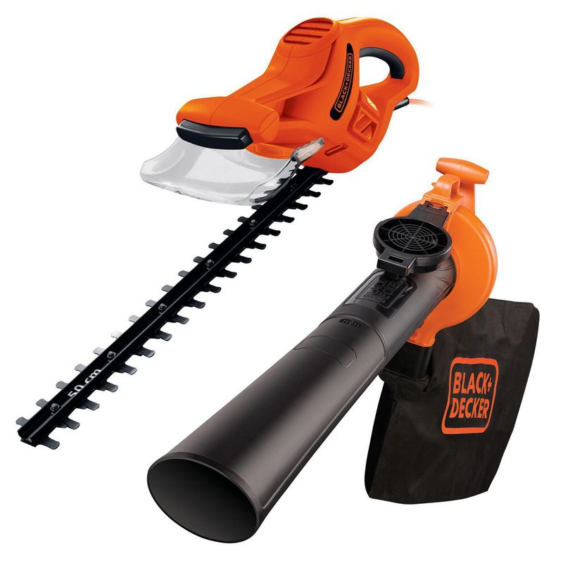 BLACK+DECKER - Cortasetos eléctrico 420W + Aspirador/soplador 2500W