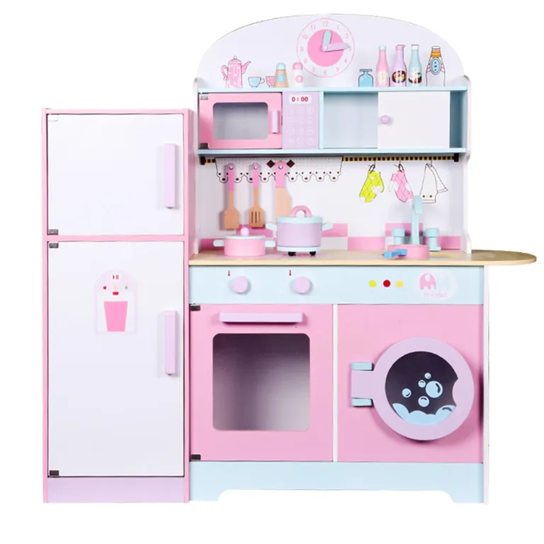 Cocina madera Vintage refrigerador y accesorios