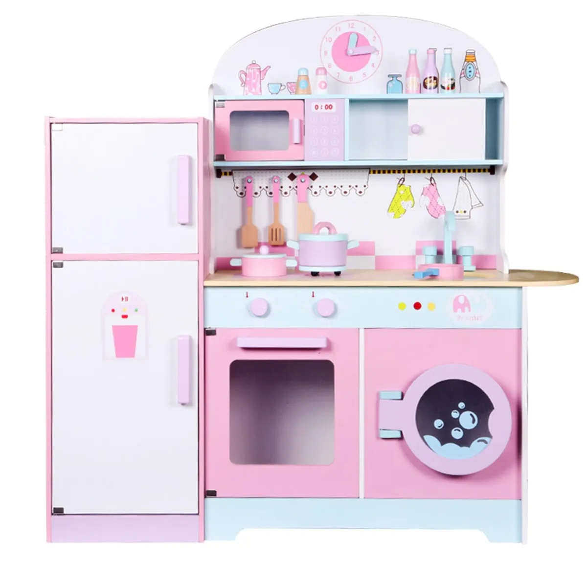 KIDSCOOL - Cocina madera Vintage refrigerador y accesorios
