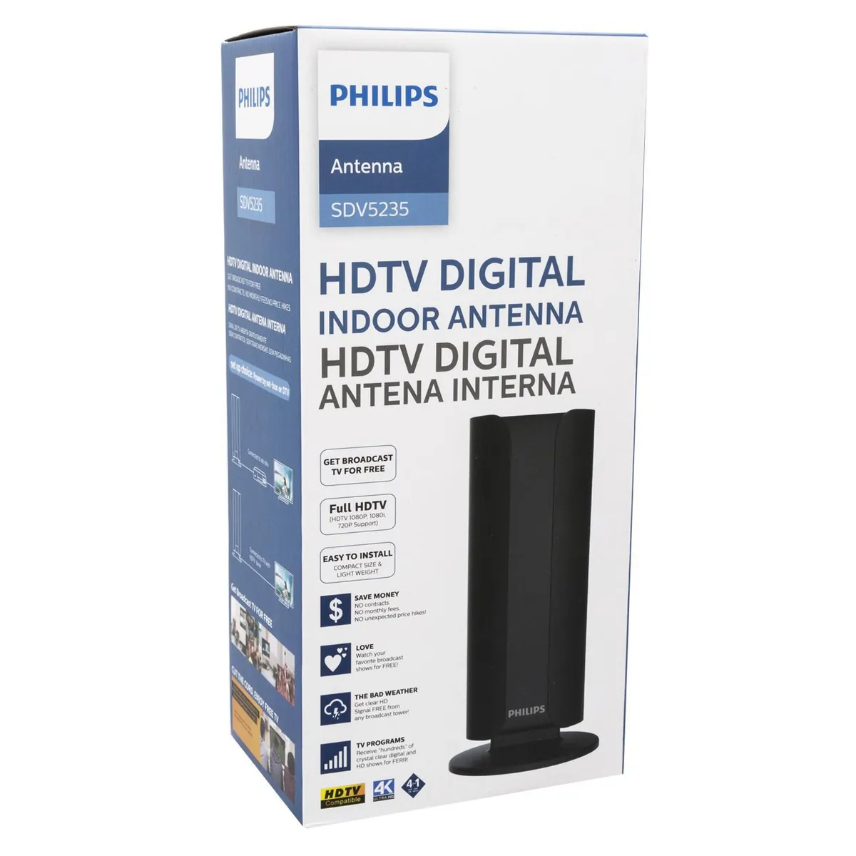 PHILIPS - Antena digital TV FM/UHF/VHF Negro