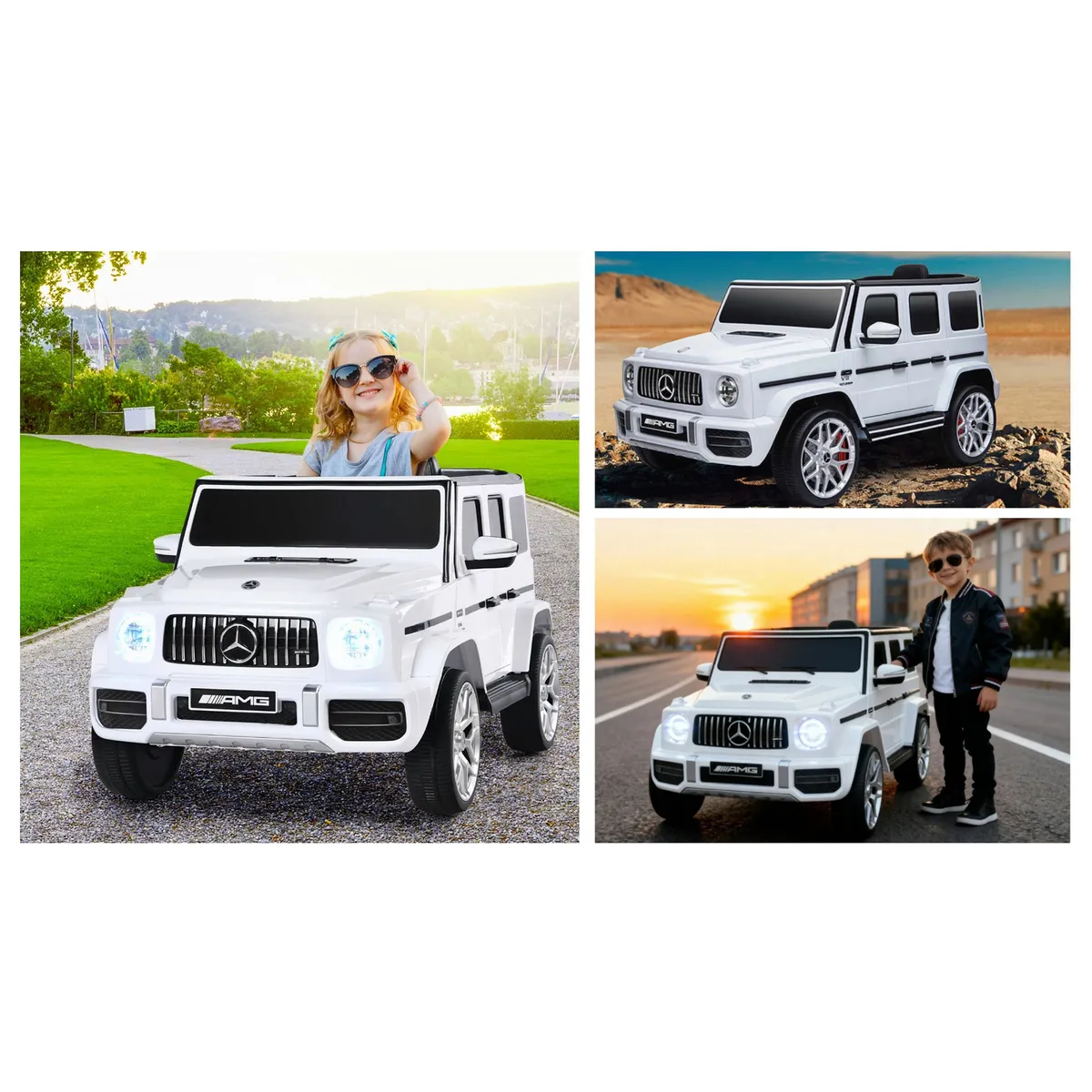 KIDSCOOL - Jeep G63 blanco batería 12V licencia Mercedes Benz