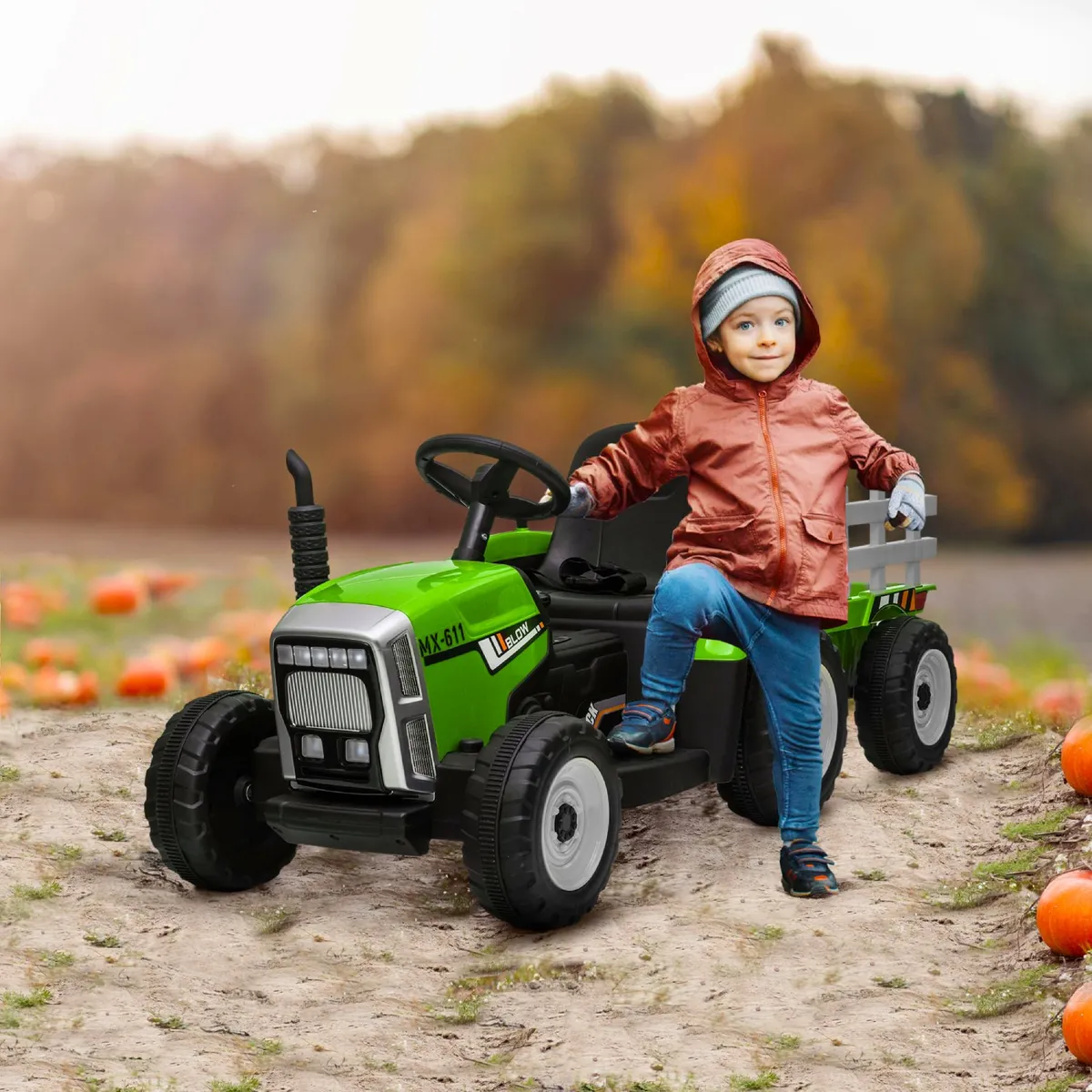 KIDSCOOL - Tractor a batería 12V con remolque