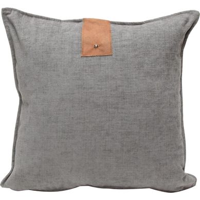 Cojn aplique cuero gris 55x55 cm