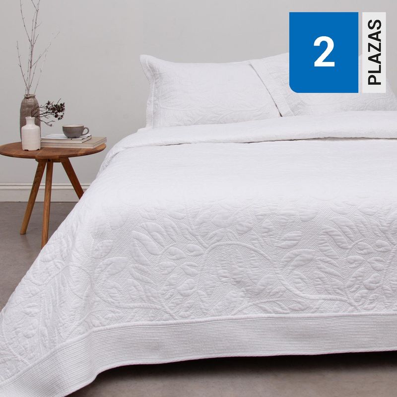 ROYAL SUPREME - Cubrecama Quilt Liso Leaves Blanco 2 Plazas