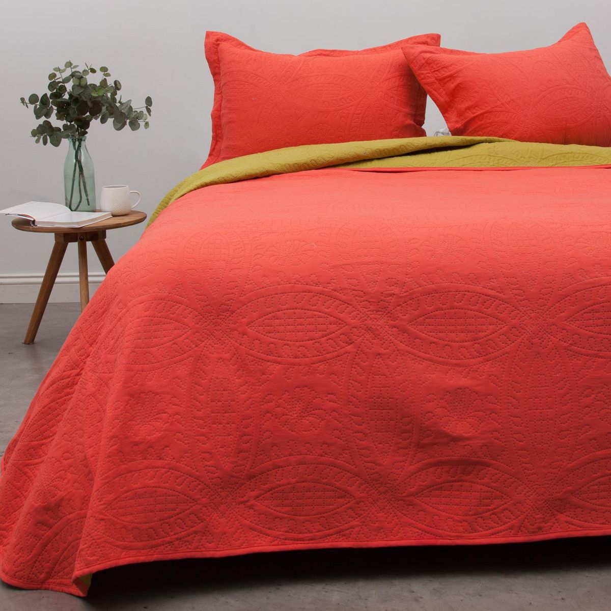AMERICAN FAMILY - Cubrecama Quilt 2 plazas  Coral/pistacho
