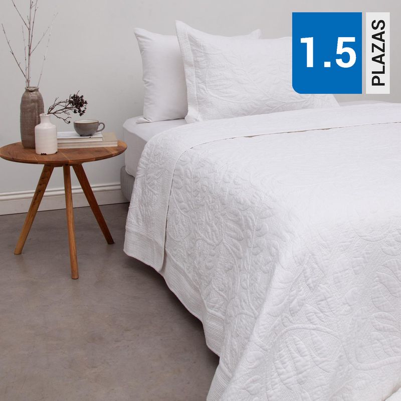 ROYAL SUPREME - Cubrecama Quilt 1.5 plazas Liso Leaves Blanco