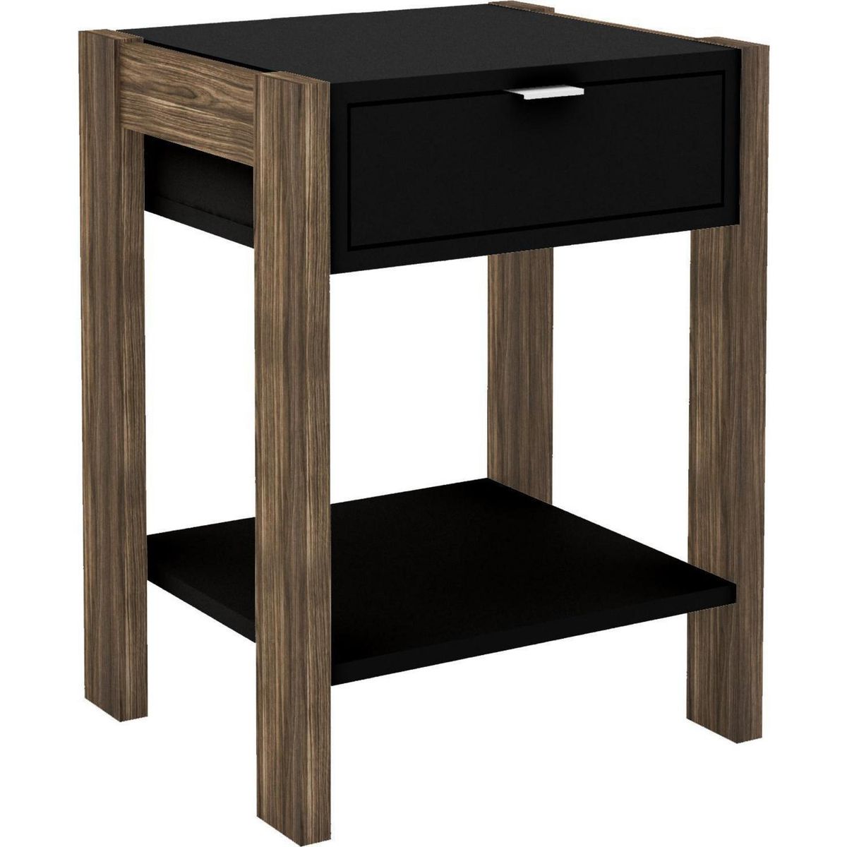 TECNOMOBILI - Velador 1 Cajón 41x54x35,5 cm Negro/Nogal