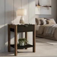 Velador 1 Cajón 41x54x35,5 cm Negro/Nogal