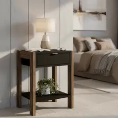 TECNOMOBILI - Velador 1 Cajón 41x54x35,5 cm Negro/Nogal