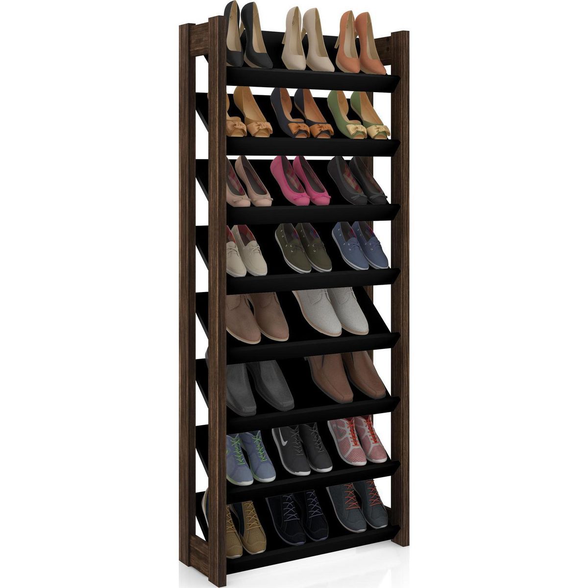 TECNOMOBILI - Zapatera MDP 8 Nivel(es) 70x165.5x26.3 cm Negro/Nogal