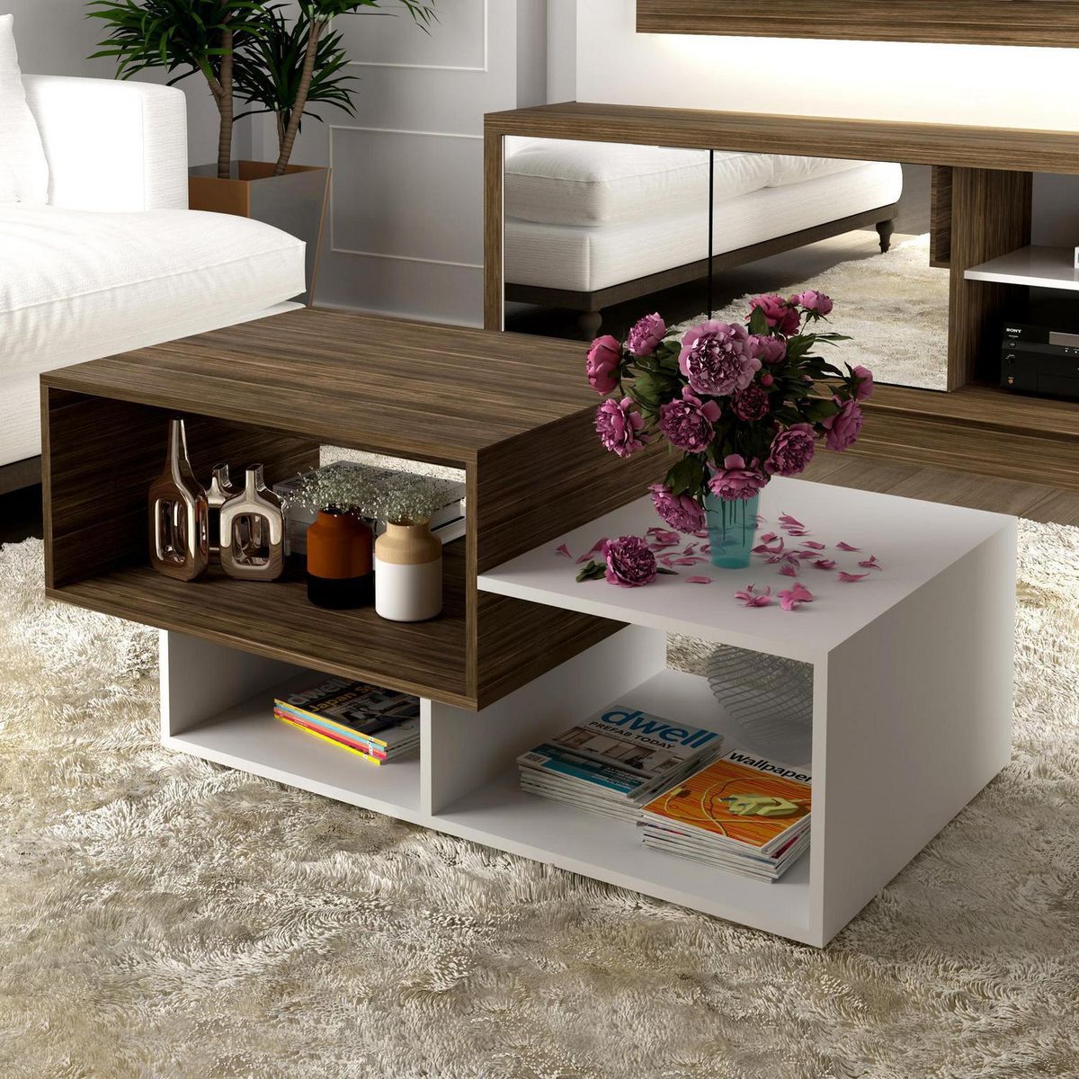 TECNOMOBILI - Mesa de centro 45,7x110x54 cm nogal blanco