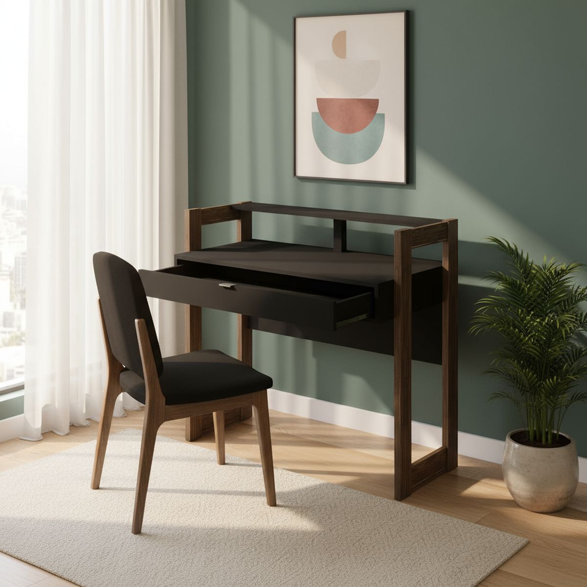 TECNOMOBILI - Escritorio 91x95x36 cm melamina negro nogal