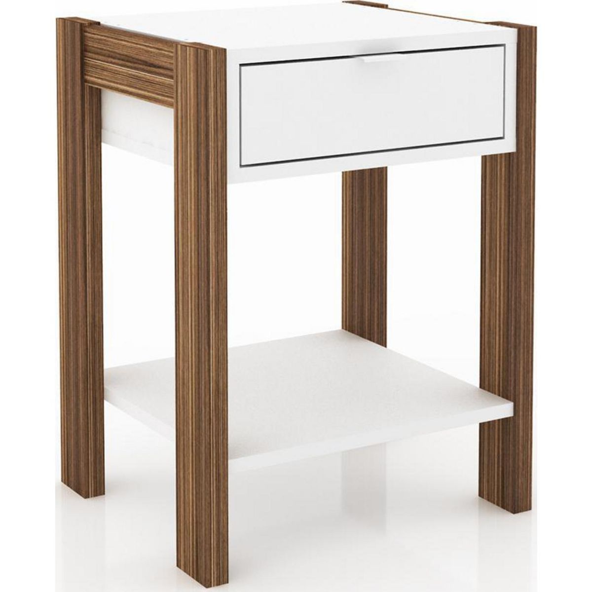 TECNOMOBILI - Velador 1 Cajón 41x54,4x35,5 cm Blanco/Nogal