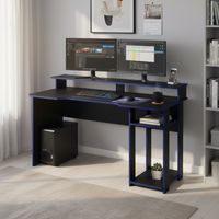 Escritorio gamer 89,5x136x60 cm melamina negro azul